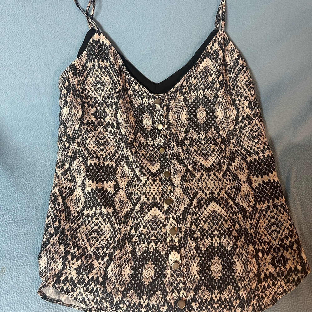 Amanda Uprichard Black and Cream Fitted Graphic Camisole